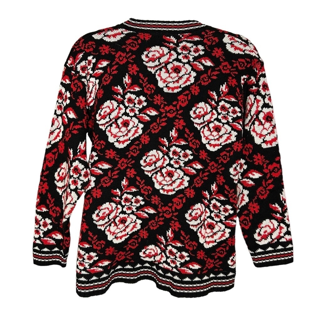 Vintage Floral Black, Red, and White Sweater Size S - Picture 2 of 3